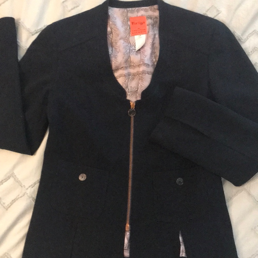 Bazar de Christian Lacroix 100% wool navy zip blazer